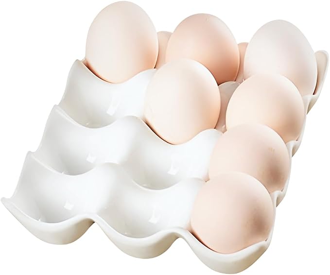 Ceramic Egg Tray Holder 12 Cups Whole Dozen Porcelain Eggs Container Crate by Unknown