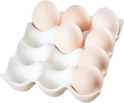 Ceramic Egg Tray Holder 12 Cups Whole Dozen Porcelain Eggs Container Crate by Unknown