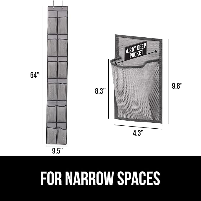 GORILLA GRIP Over the Door Shoe Organizer, 12 Large Breathable Mesh Pockets - Image 6