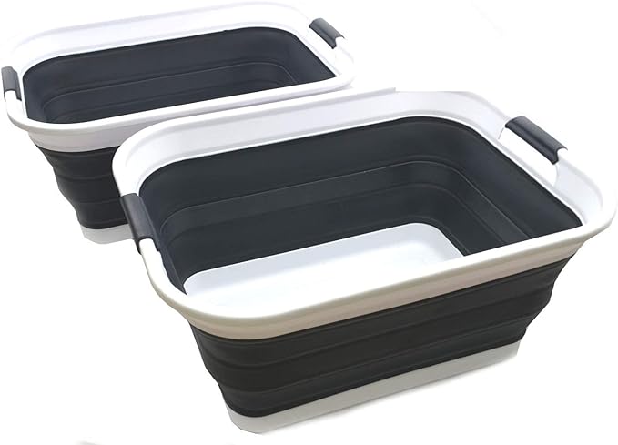 SAMMART 42L Set of 2 Collapsible Plastic Laundry Basket-Foldable Pop Up Storage by SAMMART