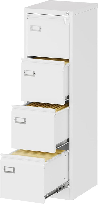 File Cabinets - 4 Drawers Vertical 17.8" Deep Lockable Filing Cabinet - White by Fesbos