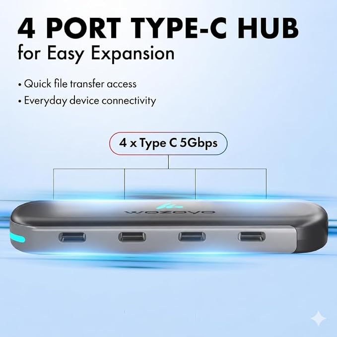 Type C to 4 in 1 Type C Hub, Wozoyo 4XType C 5 Gbps, Data Transfer Upto 5Gbps - Image 4