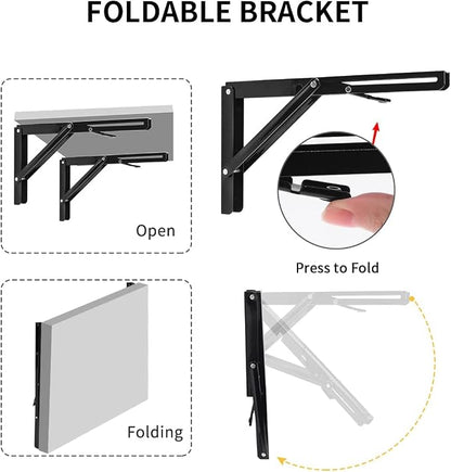 YUMORE 16 Inch Folding Shelf Brackets, Heavy Duty Collapsible Shelf Bracket - Image 3