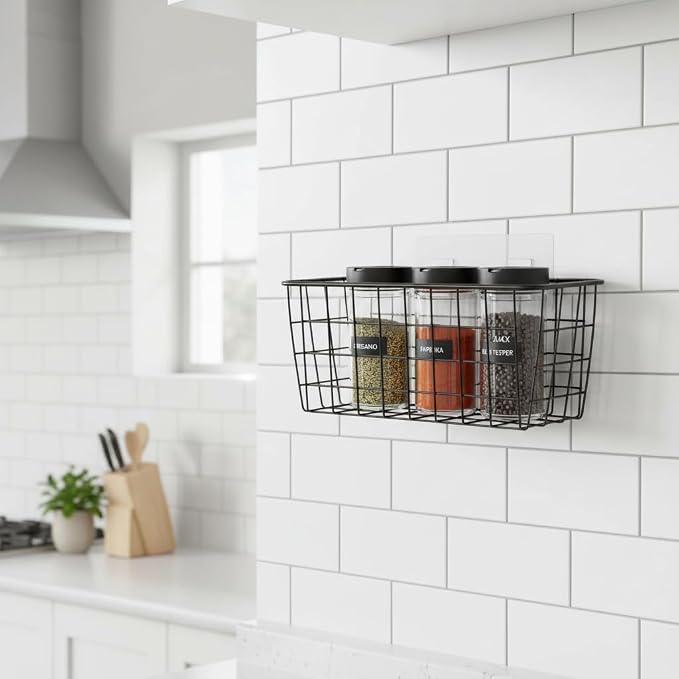 Hanging Kitchen Baskets Adhesive Sturdy Wire Storage Baskets - Image 3