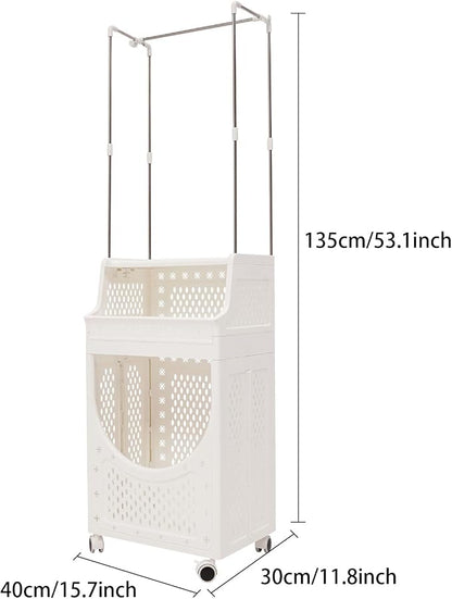 Rolling Laundry Hamper with Hanging Rod, 3-Tier Laundry Hamper Cart with 6 Hooks - Image 2