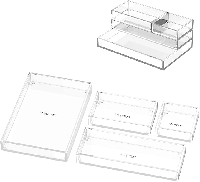 Clear Acrylic Desk Organizer for Office or Home Desk Drawer Dividers, Makeup by EXPUTRAN