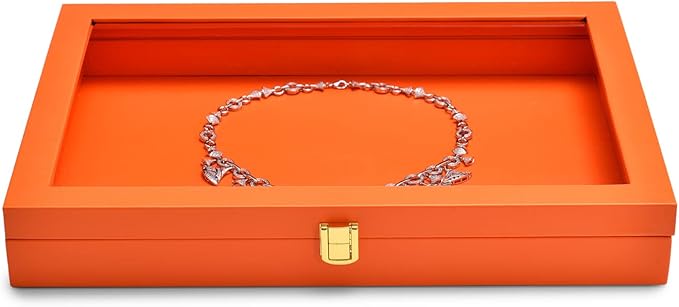 Oirlv Clear Lid Flat Jewelry Tray Stackable Display Storage Box Premium Leather - Image 4