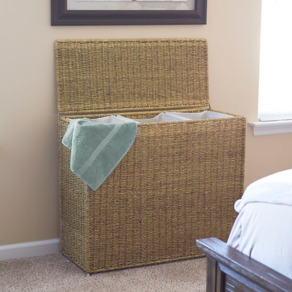 Household Essentials Brown ML-5445 Wicker 3 Compartment Laundry Sorter - Image 8