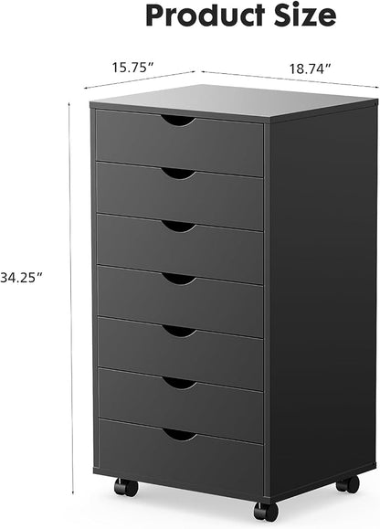 OLIXIS 7 Drawer File Cabinet on Wheels, Printer Stand | Fits Under Desks - Image 2