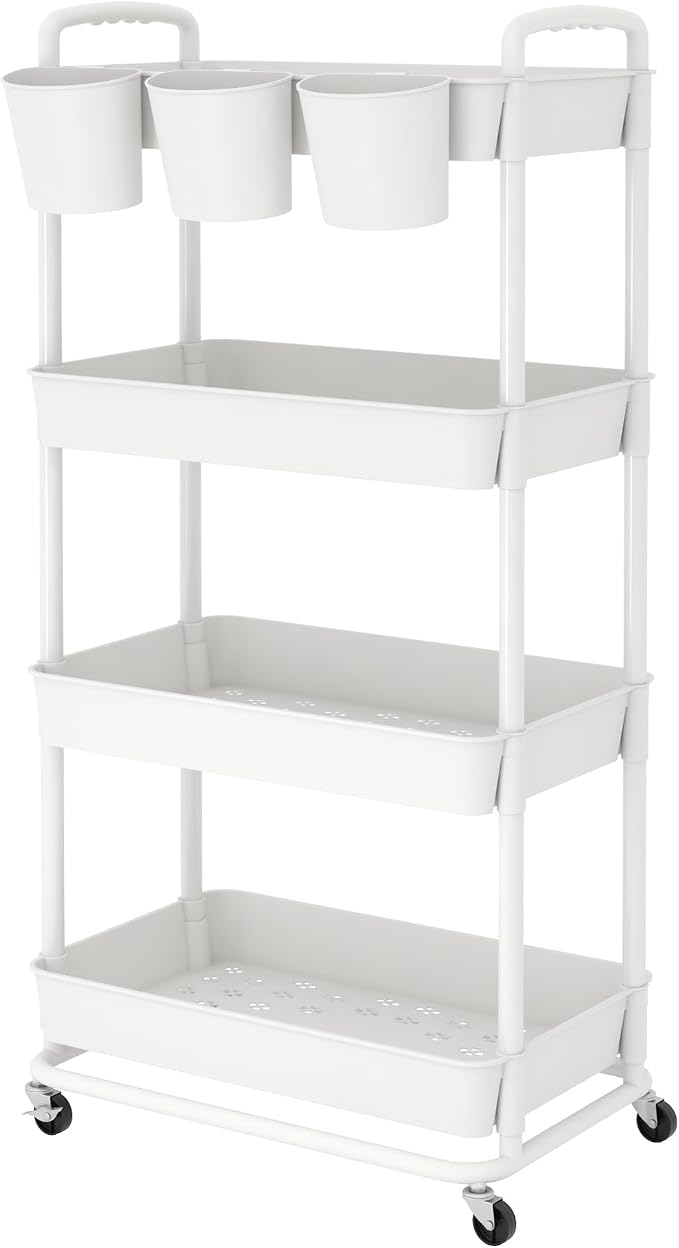 JIUYOTREE 4-Tier Plastic Rolling Storage Cart Utility Cart by JIUYOTREE
