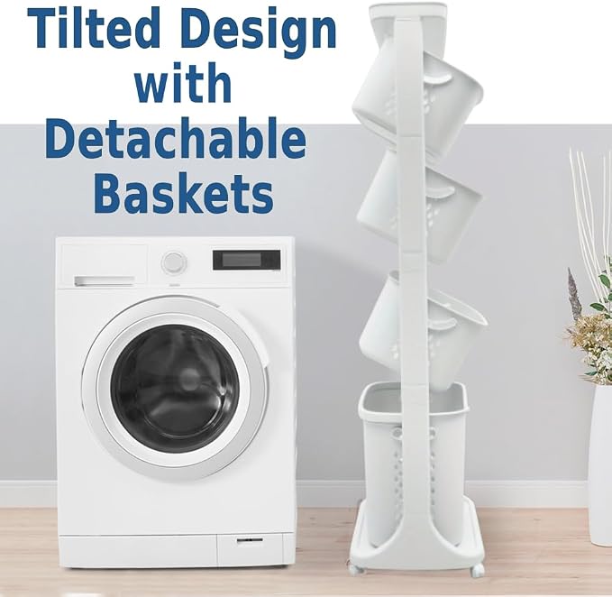 Japard Rolling Laundry Hamper Ultra Slim 22.9 Gal, 4 Sorter Vertical Stackable - Image 4