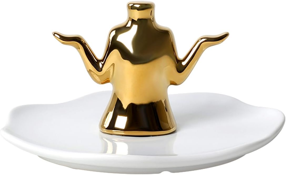 Gold Jewelry Holder with Tray – Ceramic Ring Dish, Earring Stand, Necklace & by Sikkis