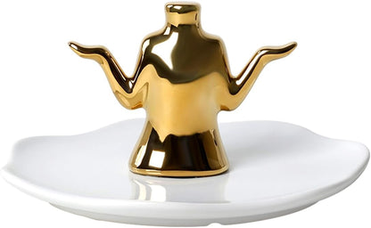 Gold Jewelry Holder with Tray – Ceramic Ring Dish, Earring Stand, Necklace & by Sikkis