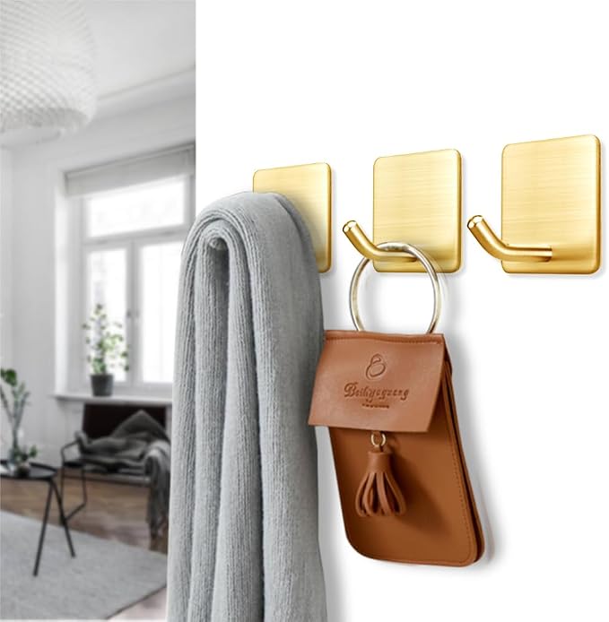 FOTYRIG Golden Stainless Steel Square Self Adhesive Hooks - Image 3