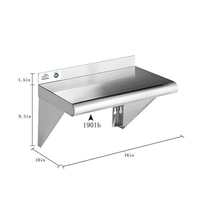 ROCKPOINT Stainless Steel Shelf 10 x 16 Inches 190lb, NSF Metal Commercial - Image 2