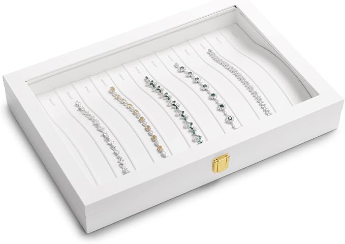 Oirlv White Leather Acrylic Lid Jewelry Necklace Organizer Box Necklace - Image 4