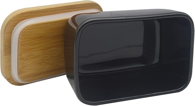 Butter Dish with Lid, Porcelain Keeper with Wood Lid Cover - Image 7