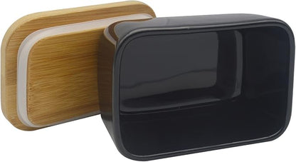 Butter Dish with Lid, Porcelain Keeper with Wood Lid Cover - Image 7