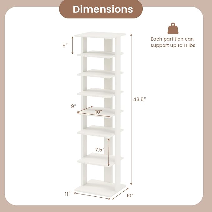 Tangkula 8-Tier Vertical Shoe Rack, Space-Saving Corner Shoe Organizer - Image 2