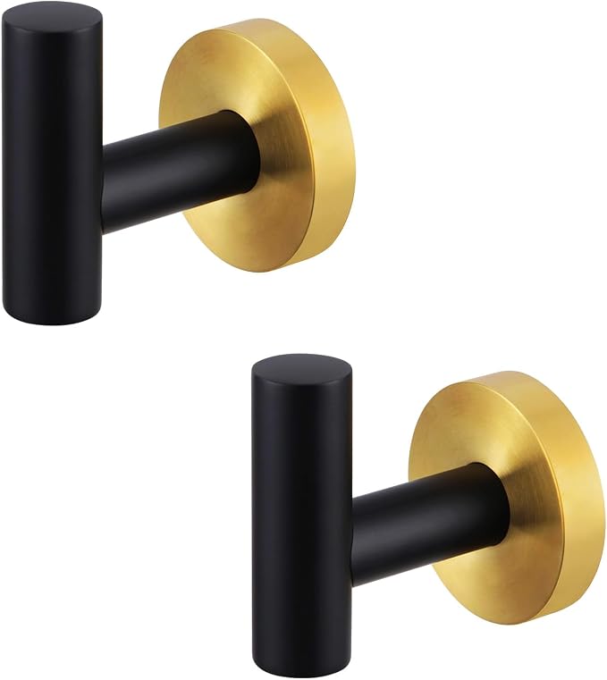 Kruodop Towel Hooks for Bathroom, 2 Packs Wall Mount Towel Holder, Blak Gold - Image 7