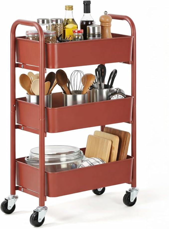 SunnyPoint 3-Tier Delicate Compact Rolling Metal Storage Organizer by SunnyPoint