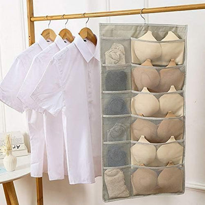 Closet Hanging Organizer with Mesh Pockets & Rotating Metal Hanger, Dual Sided - Image 6