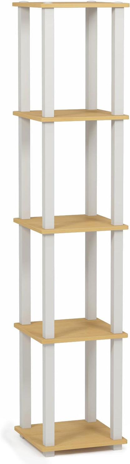 FURINNO Turn-S-Tube 5-Tier Corner Square Rack Display Shelf, Beech/White - Image 5