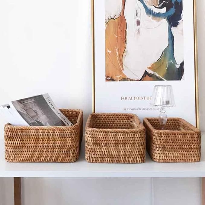 Natural Rattan Storage Baskets, Rectangular Woven Fruit Baskets, Decorative - Image 6