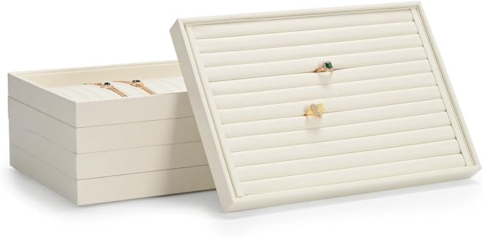 Jewelry Ring Display Tray Beige Microfiber Ring Earrings Display Organizer Tray - Image 5