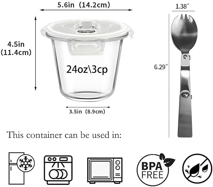 H.JSS WDJS 3 Cup Round Glass Meal Prep Containers - Image 2