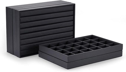 Stackable Jewelry Organizer Tray Premium PU Leather 24 Grid Jewelry Display - Image 4