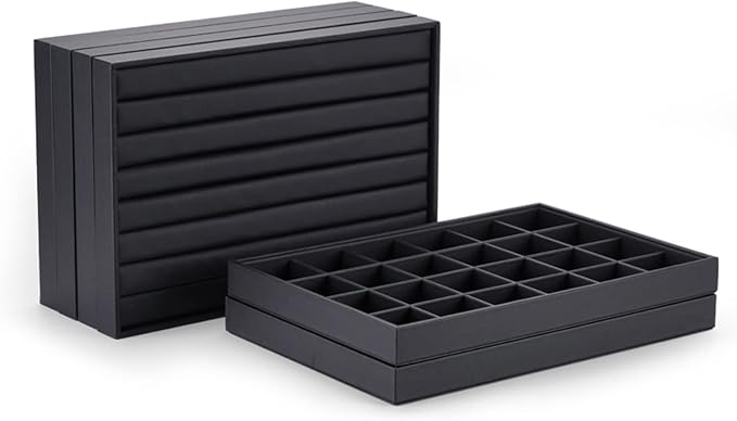 Black PU Leather Jewelry Display Tray 24 Grids Pendant Earrings Necklace - Image 2