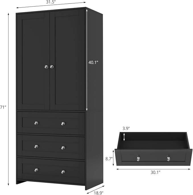 VOWNER 71" Tall Armoire Wardrobe Closet - Image 2