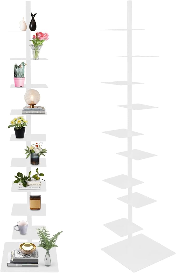 9 Tier Metal Spine Bookshelf Tower, Adjustable Vertical Tower by Yellulu