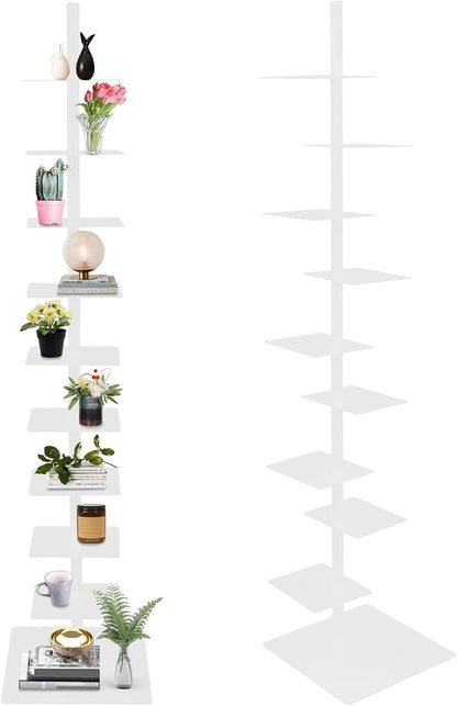 9 Tier Metal Spine Bookshelf Tower, Adjustable Vertical Tower by Yellulu