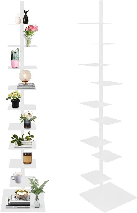 9 Tier Metal Spine Bookshelf Tower, Adjustable Vertical Tower by Yellulu