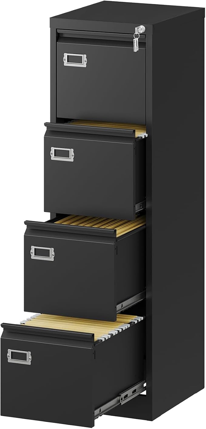 File Cabinet - 4 Drawers Vertical 17.8" Deep Lockable Filing Cabinet Black by Fesbos