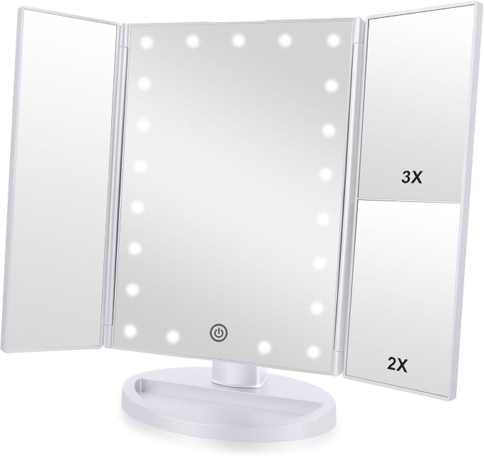 Tri-fold Lighted Vanity Makeup Mirror by Flymiro