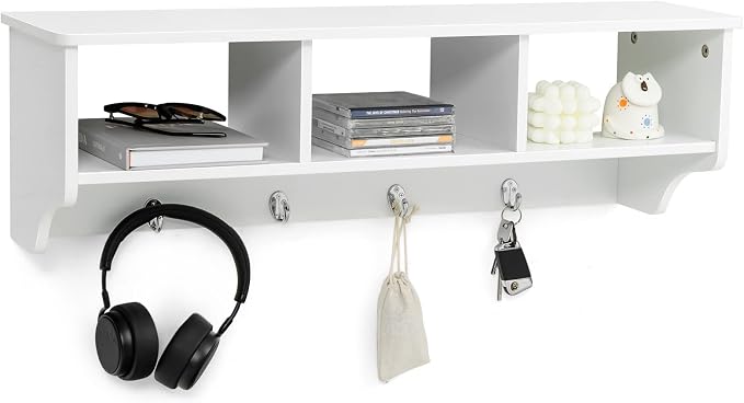 Giantex Hanging Shelf with Hooks Wall Mount Cubby Organizer with 4 Hooks and by Giantex