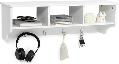 Giantex Hanging Shelf with Hooks Wall Mount Cubby Organizer with 4 Hooks and by Giantex