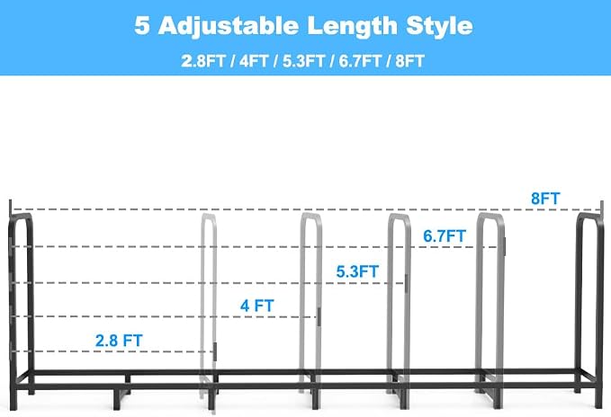 8ft Firewood Rack Holder, Adjustable Heavy Duty Fire Log Stacker Stand - Image 7
