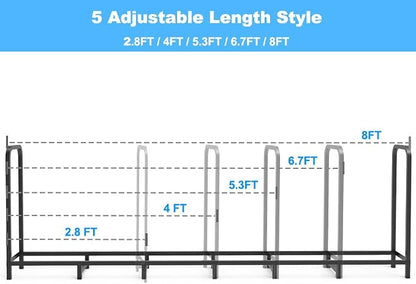 8ft Firewood Rack Holder, Adjustable Heavy Duty Fire Log Stacker Stand - Image 7
