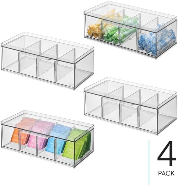 iDesign XL Tea Bag Organizer, 4-Section Clear Stackable, Storage Drawer - Image 2