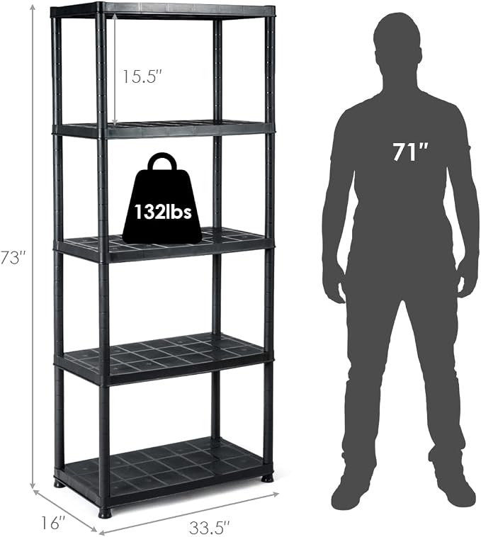IRONMAX 5-Tier Plastic Shelving Unit, No Tools Required, Free Standing Storage - Image 3