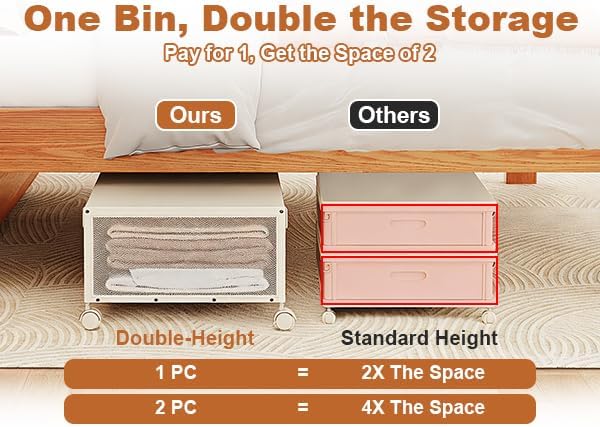 2 Pack Under the Bed Storage Containers, 10 inch Height Under Bed Shoe Storage - Image 2