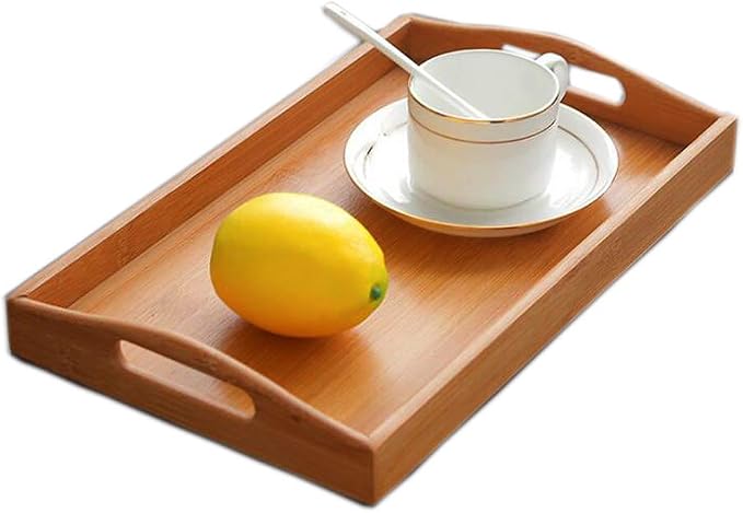 Bamboo Serving Tray with Handles, Tabletop Countertop Tea Coffee Breakfast Tray by Kework