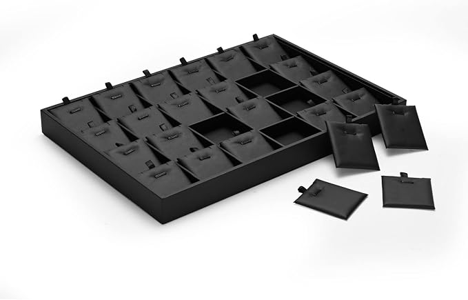 Black PU Leather Jewelry Display Tray 24 Grids Pendant Earrings Necklace - Image 4