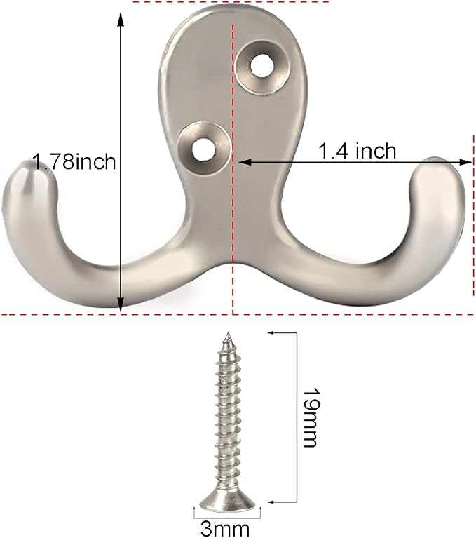 IBosins 16 Pack Heavy Duty Double Prong Coat Hooks Wall Mounted - Image 2