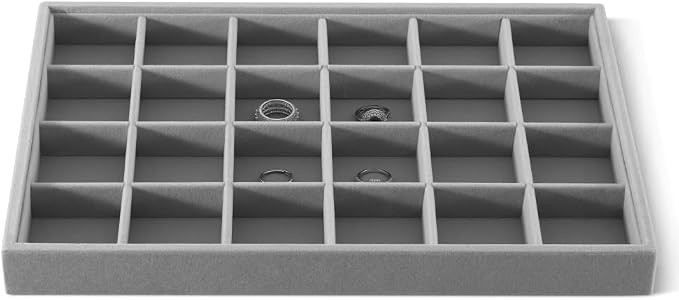 Velvet Stackable Jewelry Display Tray, 24 Grid Earring Ring Storage Tray by Dansmiy
