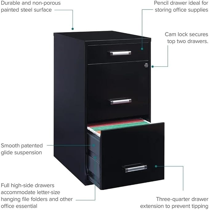 Scranton & Co 27.32" H x 18" D 3-Drawer Modern Metal Filing Cabinet - Image 7